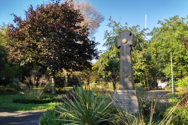 A monument in the peaceful St Johns Gardens